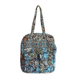 Vera Bradley Tall Zip Computer Tote Bag Cotton Quilted in Bali Blue Floral Print